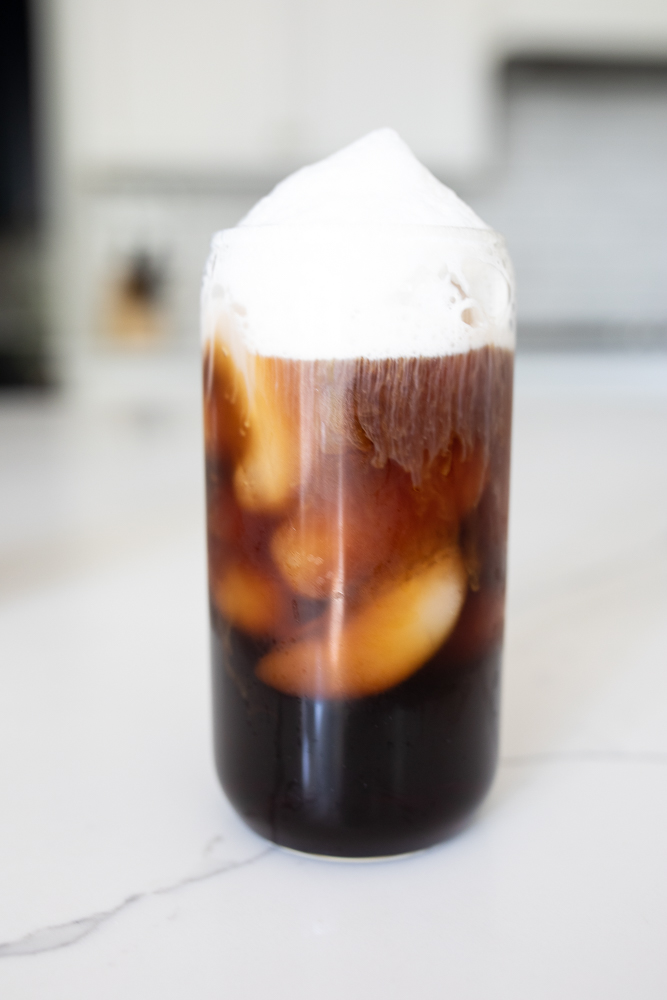 Cold foam on an iced coffee