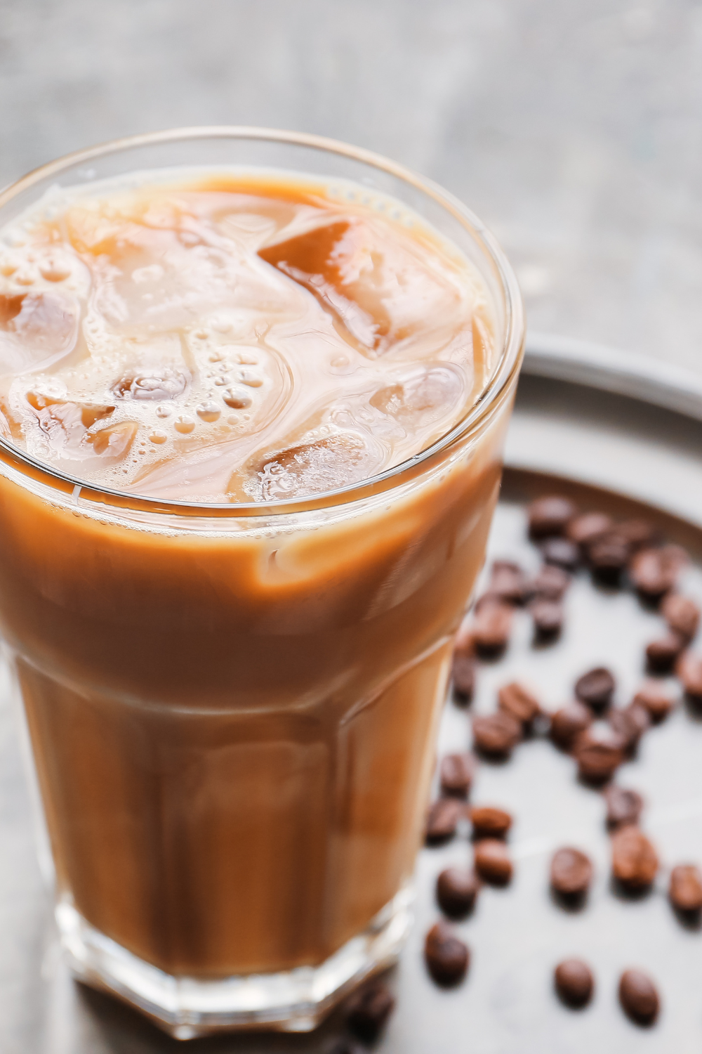 close up of an iced latte 