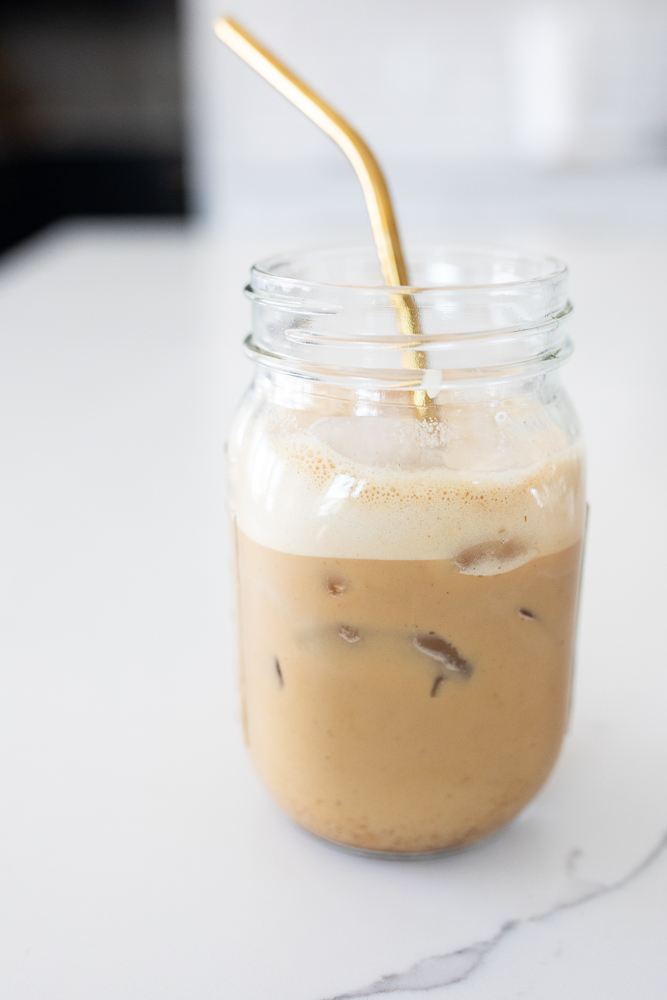 shaken espresso in mason jar