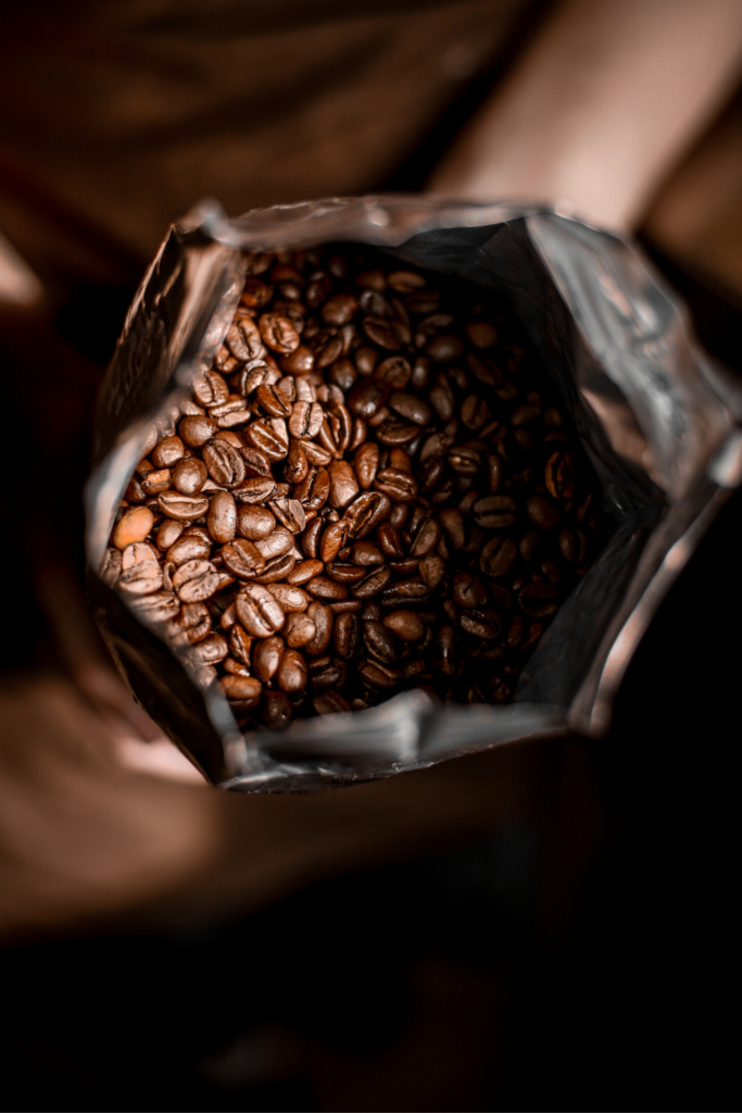 whole coffee beans in a bag