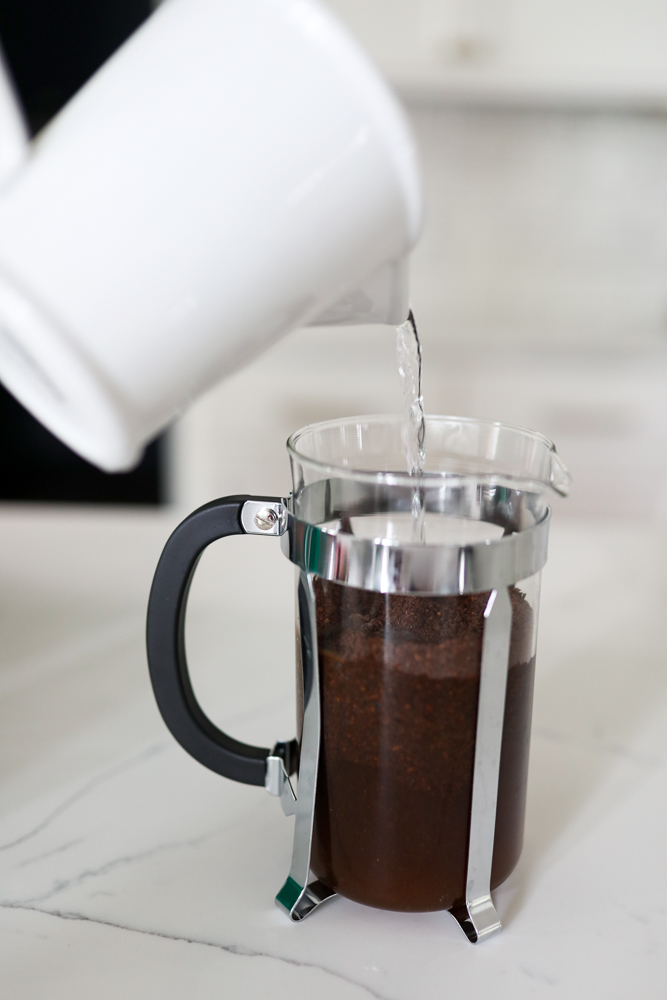 Pouring water into a french press